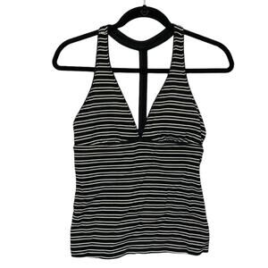 Athleta T-Back Sahara Striped Swimwear Tankini Top Women's Sz XS Black White